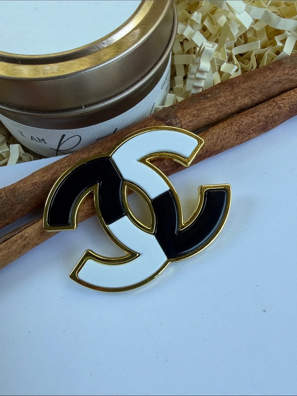 Black & White Interlocking Logo Brooch Women's Accessory